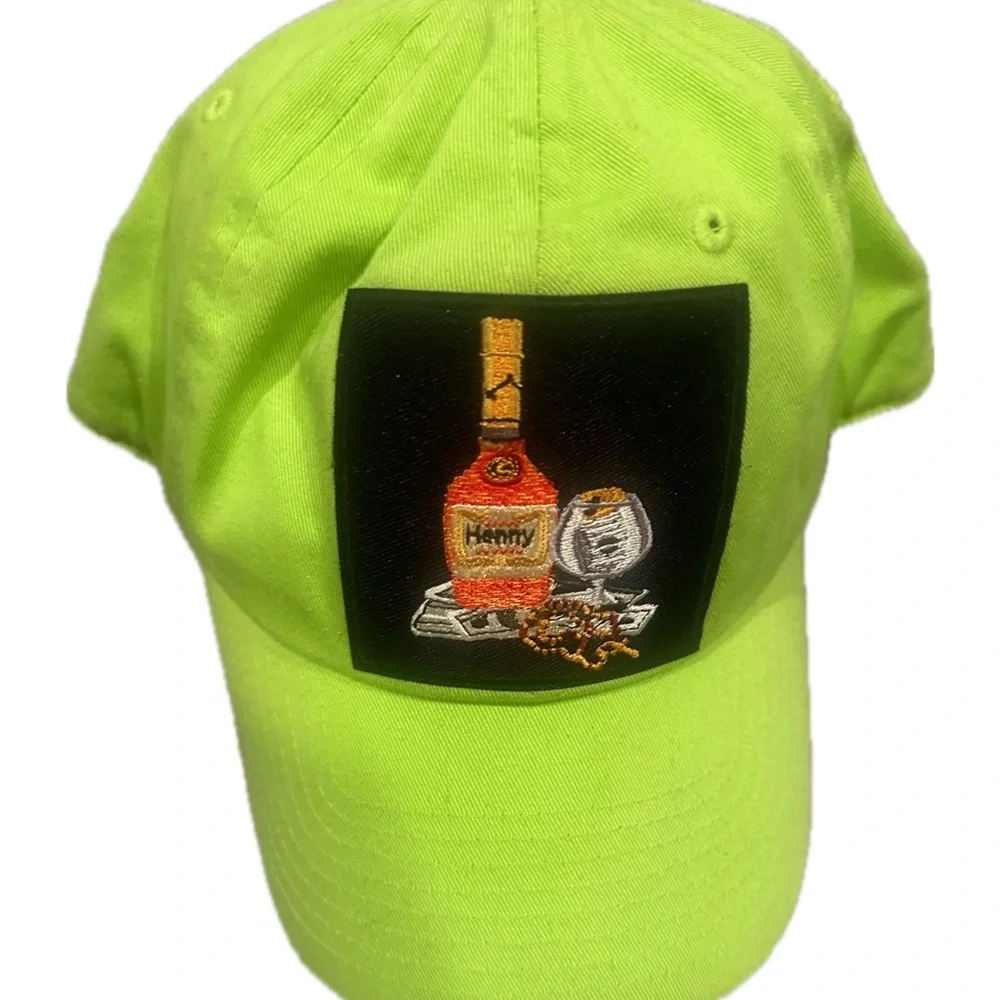 Neon Green Party Cap with Embroidered Design